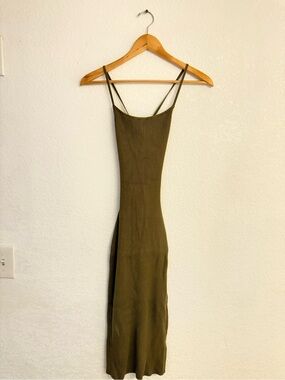 Abercrombie & Fitch Olive Ribbed Maxi Sweater Dress